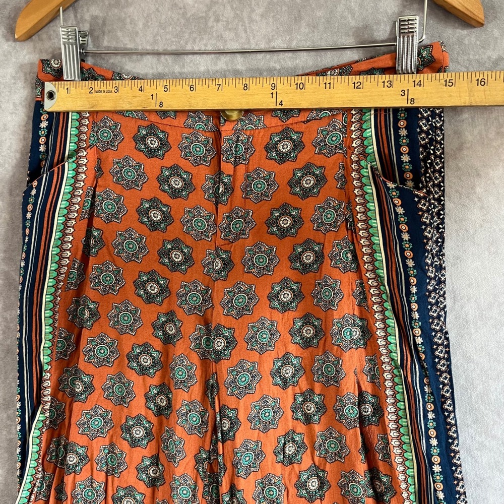 Elevenses Anthropologie Wide Leg Pants Womens 4 Orange Boho Tile Print Culottes - Picture 6 of 11